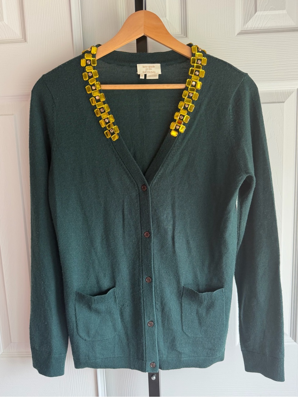 Kate Spade Dark Green Cardigan Size: M 
Knit V-Neck Button Front 100% Wool
